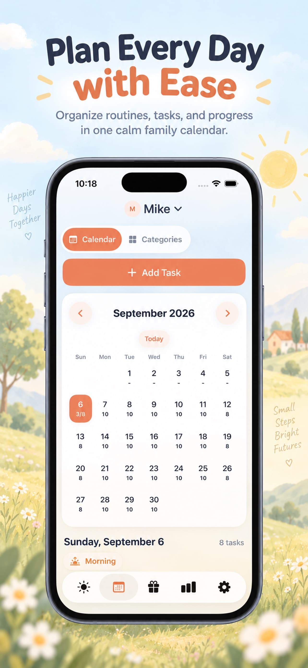 GrowGrow family calendar for planning a child's recurring daily tasks